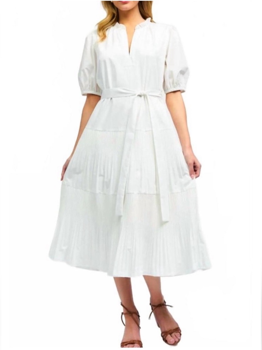 NWT Current Air White Cotton Blend Midi with Belt Size Small